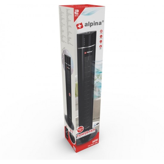 Grīdas ventilators TOWER 107cm, melns ar pultu