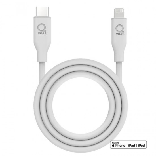 Lādēšanas vads QWARE 1m – USB C / USB LIGHTNING balts