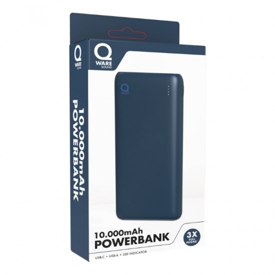 Powerbank ierīču akumulators/lādētājs QWARE, 10.000mAh - zils