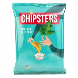 Kartupeļu čipsi, CHIPSTERS, krējuma & zaļuma,- 70g Kartupeļu čipsi, CHIPSTERS, krējuma & zaļuma,- 70g