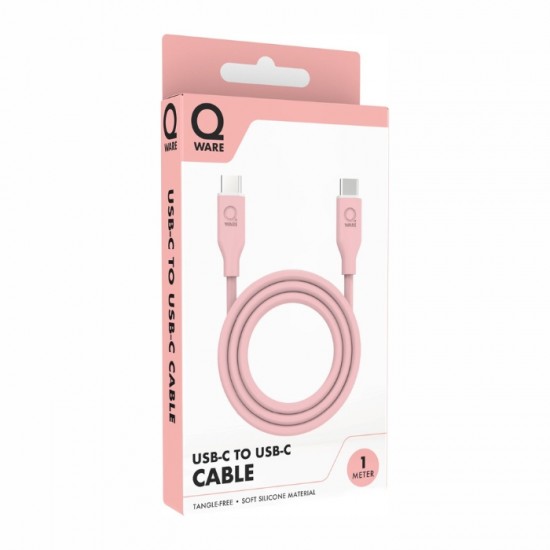 Uzlādes kabelis, QWARE 1m – USB C/USB C rozā