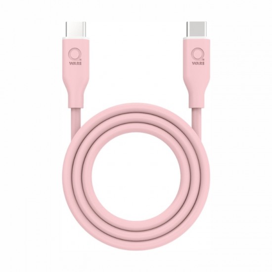 Uzlādes kabelis, QWARE 1m – USB C/USB C rozā