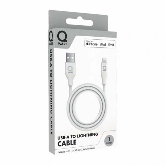 Lādēšanas vads, QWARE, 1m – USB A / USB, balts