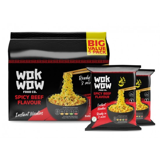 Ātrās pagatavošanas nūdeles WOK WOW 5x65g - ar liellopu garšu