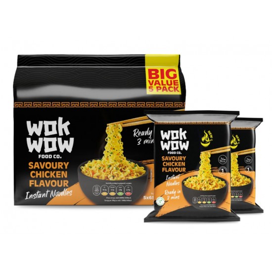 Ātrās pagatavošanas nūdeles WOK WOW 5x65g - ar vistas garšu