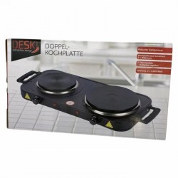 Elektriskā plītiņa, 2-riņķu, DESKI, 2000W,- melna Elektriskā plītiņa, 2-riņķu, DESKI, 2000W,- melna