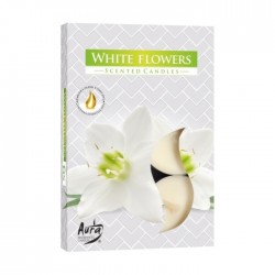 Tējas sveces AURA, 6 gab, - baltie ziedi Tējas sveces AURA, 6 gab, - baltie ziedi