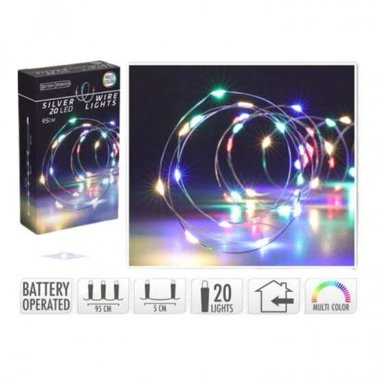 Lampiņu virtene uz batarijām, 20LED,- multicolor