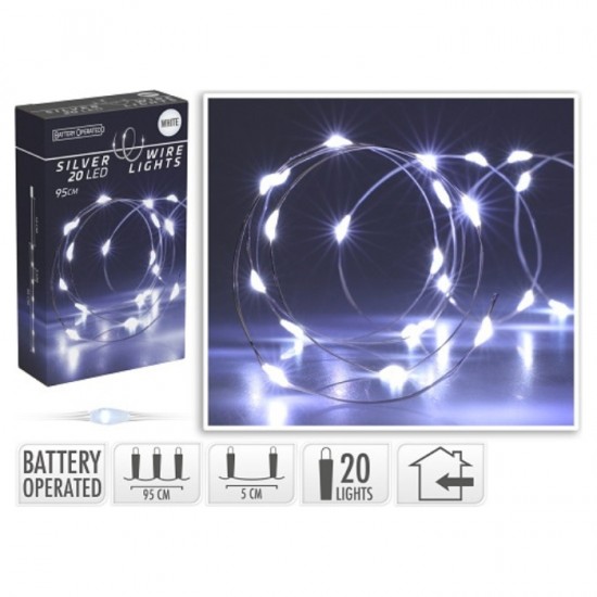 Lampiņu virtene uz batarijām, 20LED,- cold white