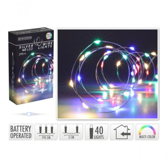 Lampiņu virtene uz batarijām, 40LED,- multicolor