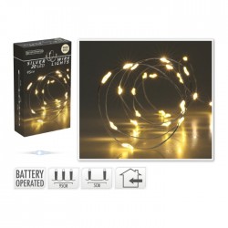Lampiņu virtene uz batarijām, 20LED,- warm white
