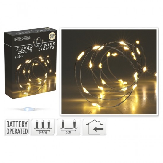 Lampiņu virtene uz batarijām, 100LED,- warm white