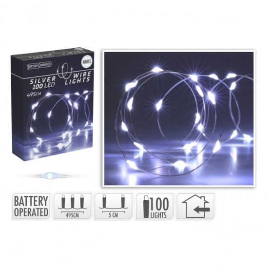 Lampiņu virtene uz batarijām, 100LED,- cold white