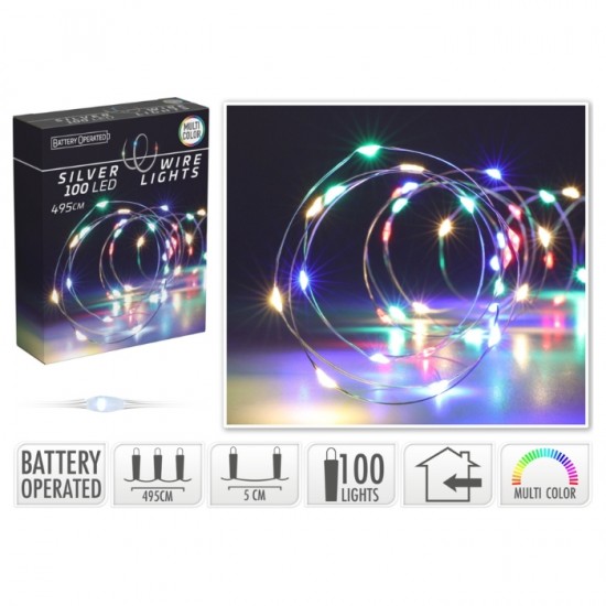 Lampiņu virtene uz batarijām, 100LED,- multicolor