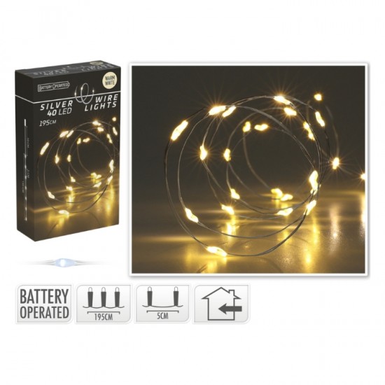 Lampiņu virtene uz batarijām, 40LED,- warm white