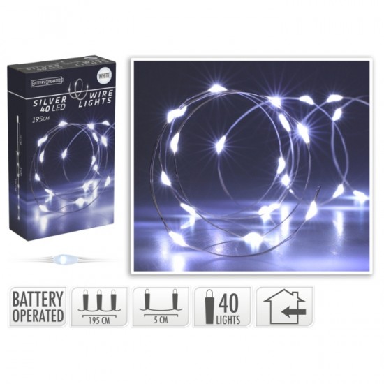 Lampiņu virtene uz batarijām, 40LED,- cold white