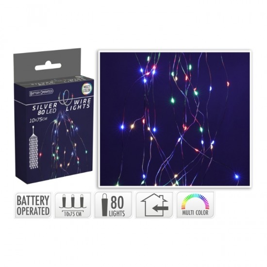 Lampiņu virtene uz batarijām, 80 LED,- multicolor