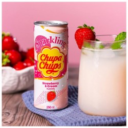 Atsvaidzinošs gazēts dzēriens, CHUPA CHUPS,250ml,- zemenes un krējumu Atsvaidzinošs gazēts dzēriens, CHUPA CHUPS,250ml,- zemenes un krējumu