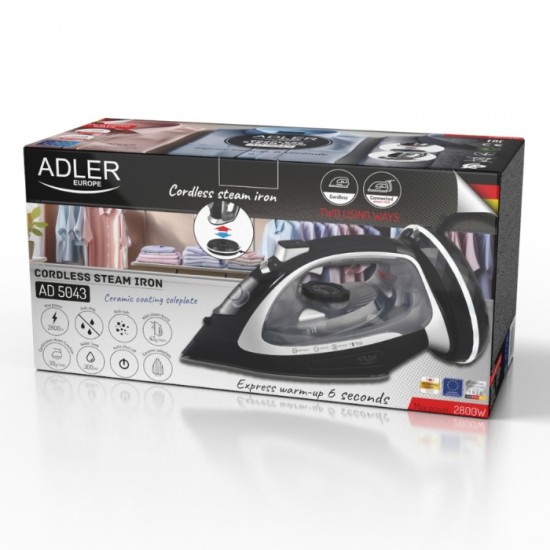 Bezvada tvaika gludeklis, ADLER, 2800 W, - melns/sudrabs Bezvada tvaika gludeklis, ADLER, 2800 W, - melns/sudrabs