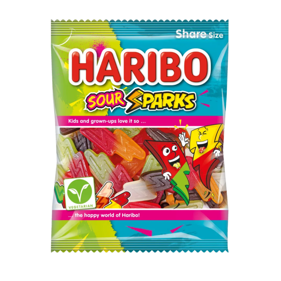 Želejas konfektes HARIBO 140g – SOUR SPARKS Želejas konfektes HARIBO 140g – SOUR SPARKS