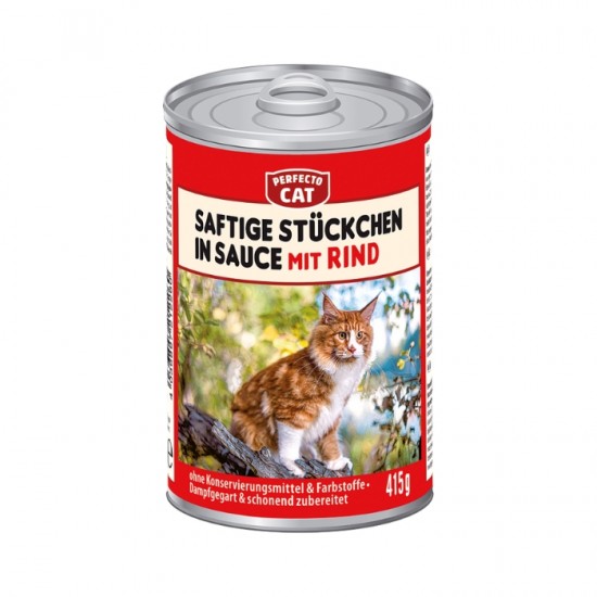Pilnvērtīga barība kaķiem, PERFECTO CAT liellopu gabaliņi mērcē