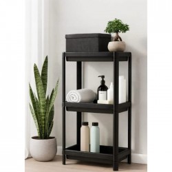 Plastmasas plaukts, 3-līmeņu, melns Plastmasas plaukts, 3-līmeņu, melns