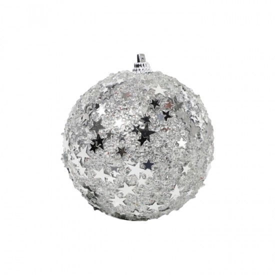 Egles rotājums, bumba ar glīteriem,80mm,NY, -sudraba krāsā
