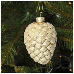 Egles rotājums NY, stikla čiekurs 97mm,- ar glīteriem