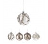 Ёлочное украшение NY стеклянный шар с серебряным декором, 80 мм - 4 вида