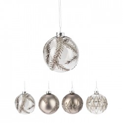 Ёлочное украшение NY стеклянный шар с серебряным декором, 80 мм - 4 вида Ёлочное украшение NY стеклянный шар с серебряным декором, 80 мм - 4 вида