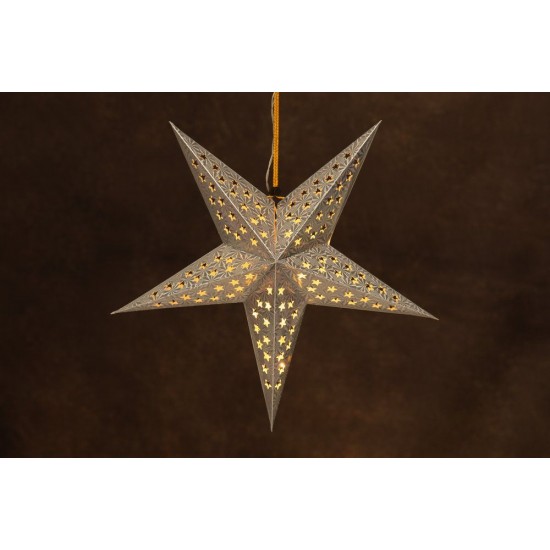 Светодиодная картонная звезда 10 LED - 43 см СЕРЕБРЯНАЯ