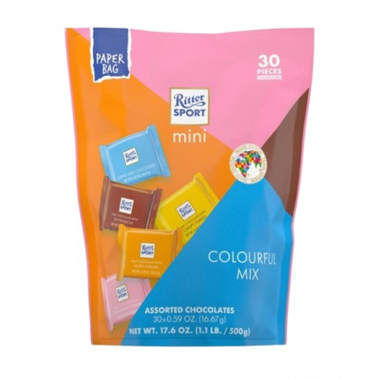 Mini šokolādes, mix, RITTERSPORT 500g,- Pouch Pink Mini šokolādes, mix, RITTERSPORT 500g,- Pouch Pink