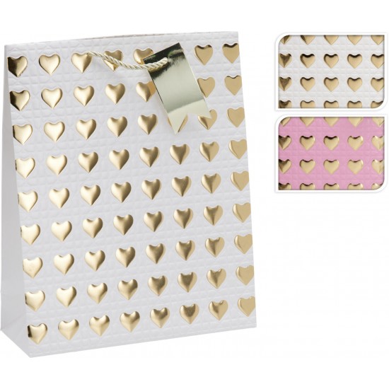 Dāvanu maisiņš L, 32X16X10cm -  GOLD HEARTS