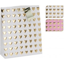 Dāvanu maisiņš XL, 40X30X12cm -  GOLD HEARTS