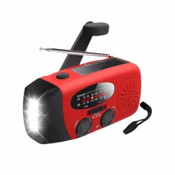 Daudzfunkcionāls avārijas radio FM AM WB ar manuālu kloķi, saules bateriju un USB uzlādi.