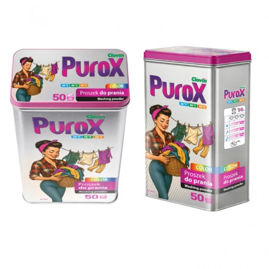 Veļas pulveris PUROX RETRO 3kg - COLOR metāla kastē