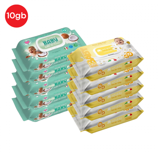 Mitrās salvetes bērniem SETABLU 10 x 72gb - MIX COCONUT + CAMOMILE