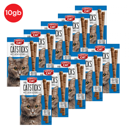 PERFECTO CAT лакомство для кошек 10x5g=50g x 10 упаковок  - палочки с лососем и форелью