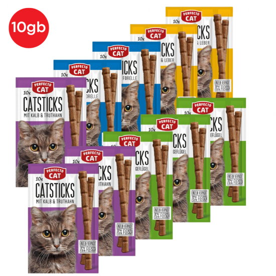 PERFECTO CAT лакомство для кошек 10x5g=50g x 10 уп. - палочки MIX
