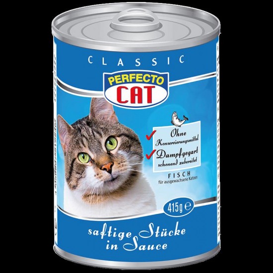 Perfecto Cat корм для кошек, кусочки рыбы в мерсе, 415г